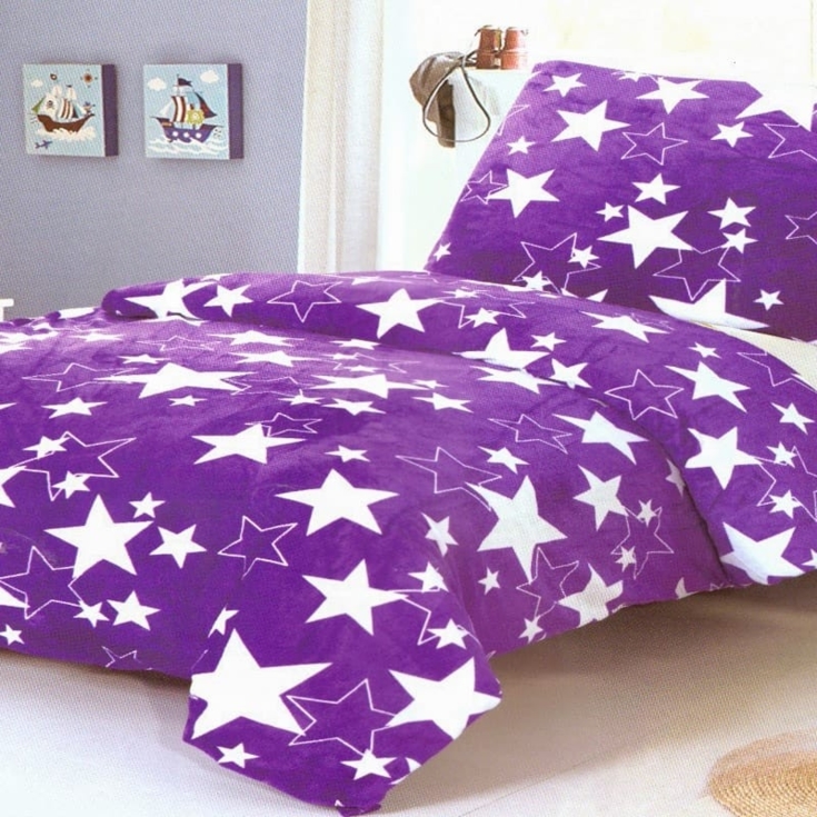 Mikroplyšové povlečení mikroflanel HVĚZDY FIALOVÉ 140x200