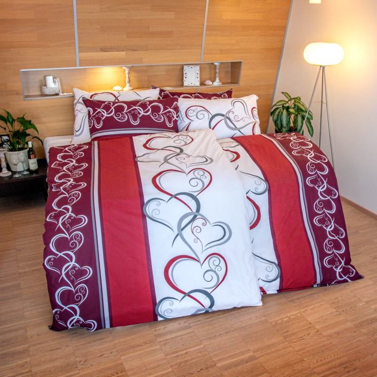 Krepové povlečení SRDCE VÍNOVÉ 70x90/140x220