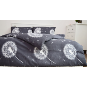 Krepové povlečení PAMPELIŠKY ŠEDÉ 70x90/140x200