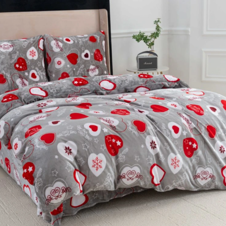 Mikroplyšové povlečení mikroflanel SRDCE  70x90 140x200