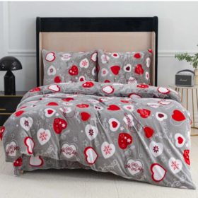 Mikroplyšové povlečení mikroflanel SRDCE  70x90 140x200