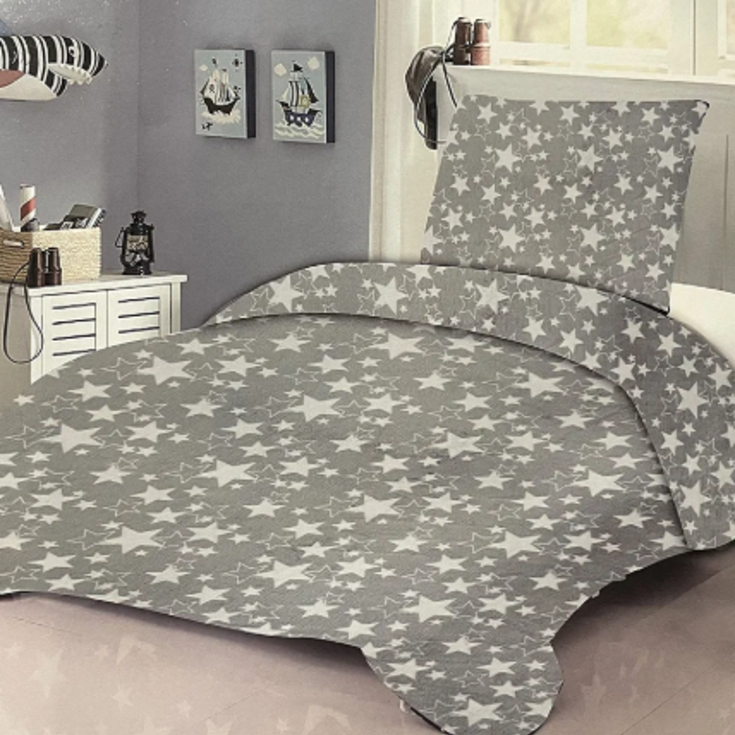 Mikroplyšové povlečení mikroflanel HVĚZDY ŠEDÉ  70x90 140x200