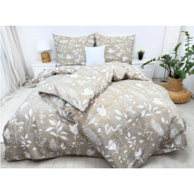 Krepové povlečení LÍSTEK BÉŽOVÝ  70x90 /140x200