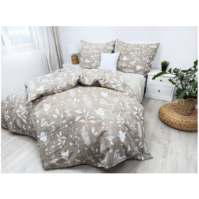 Krepové povlečení LÍSTEK BÉŽOVÝ 70x90 /140x220