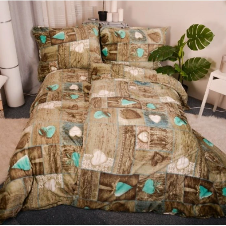 Mikroplyšové povlečení mikroflanel SRDCE TYRKYS 70x90 140x200