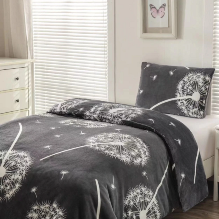 Mikroplyšové povlečení mikroflanel GREY PAMPELIŠKA  70x90 200x220